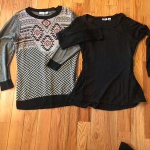 Two Cato sweaters, black and gray with black trim